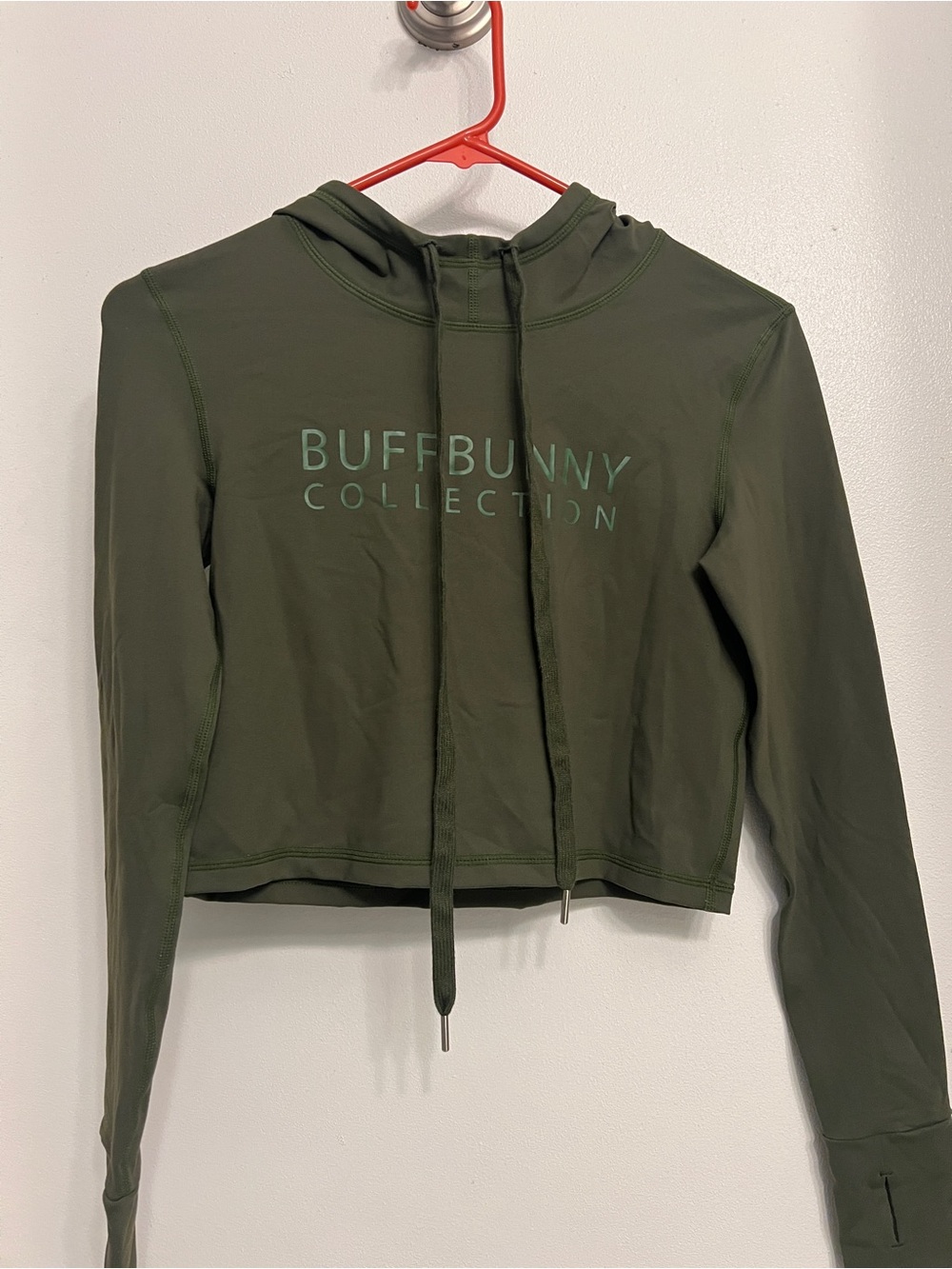 Buff Bunny Olive Green Crop Hoodie